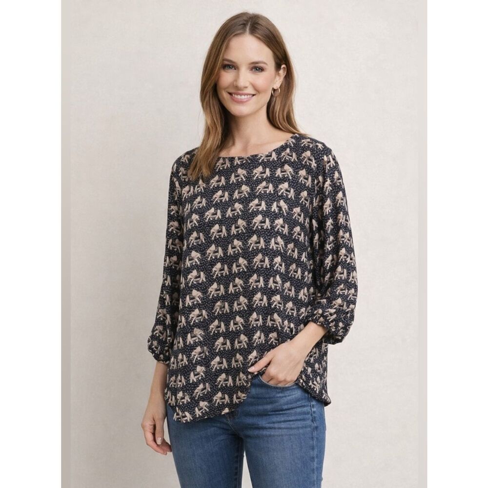Pixley Black and Cream Elephant Pattern Top